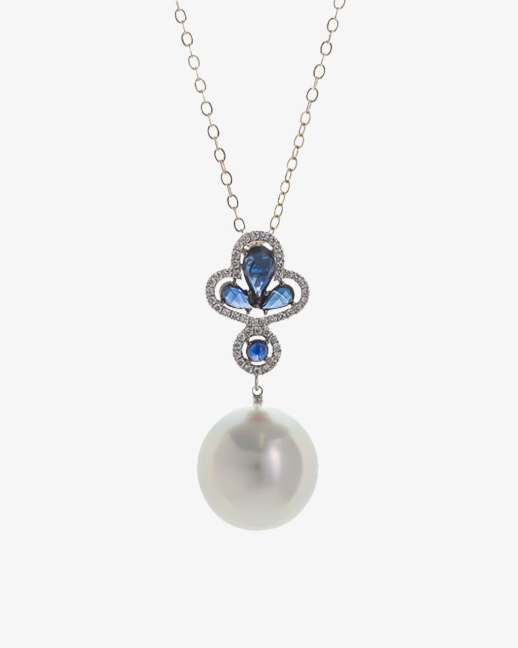 South Sea Pearl, Sapphire and Diamond Pendant
