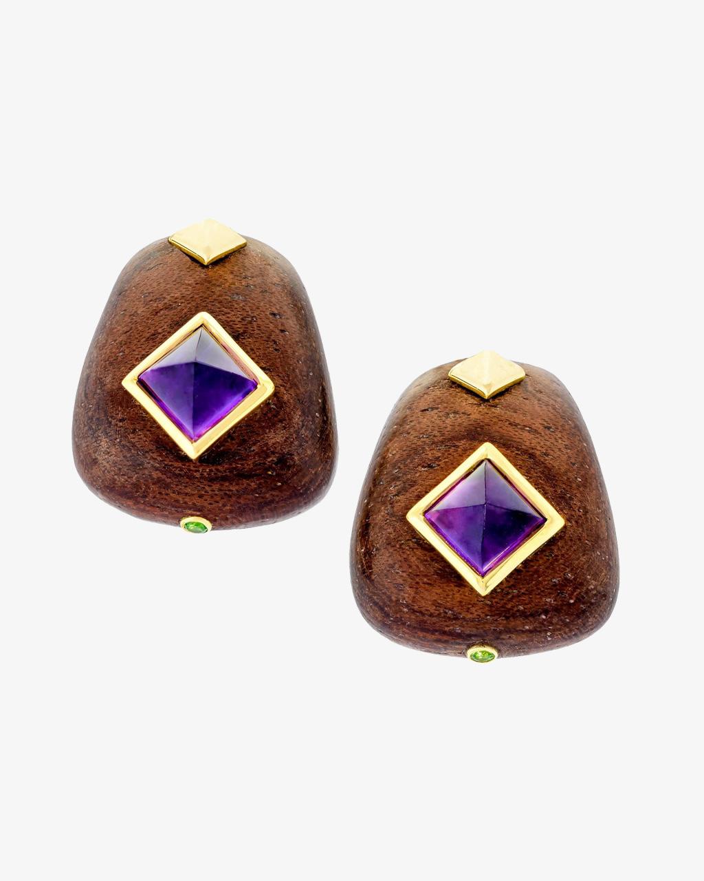 Rosewood & Amethyst Pyramid Earrings