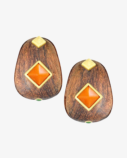 Rosewood & Coral Pyramid Earrings