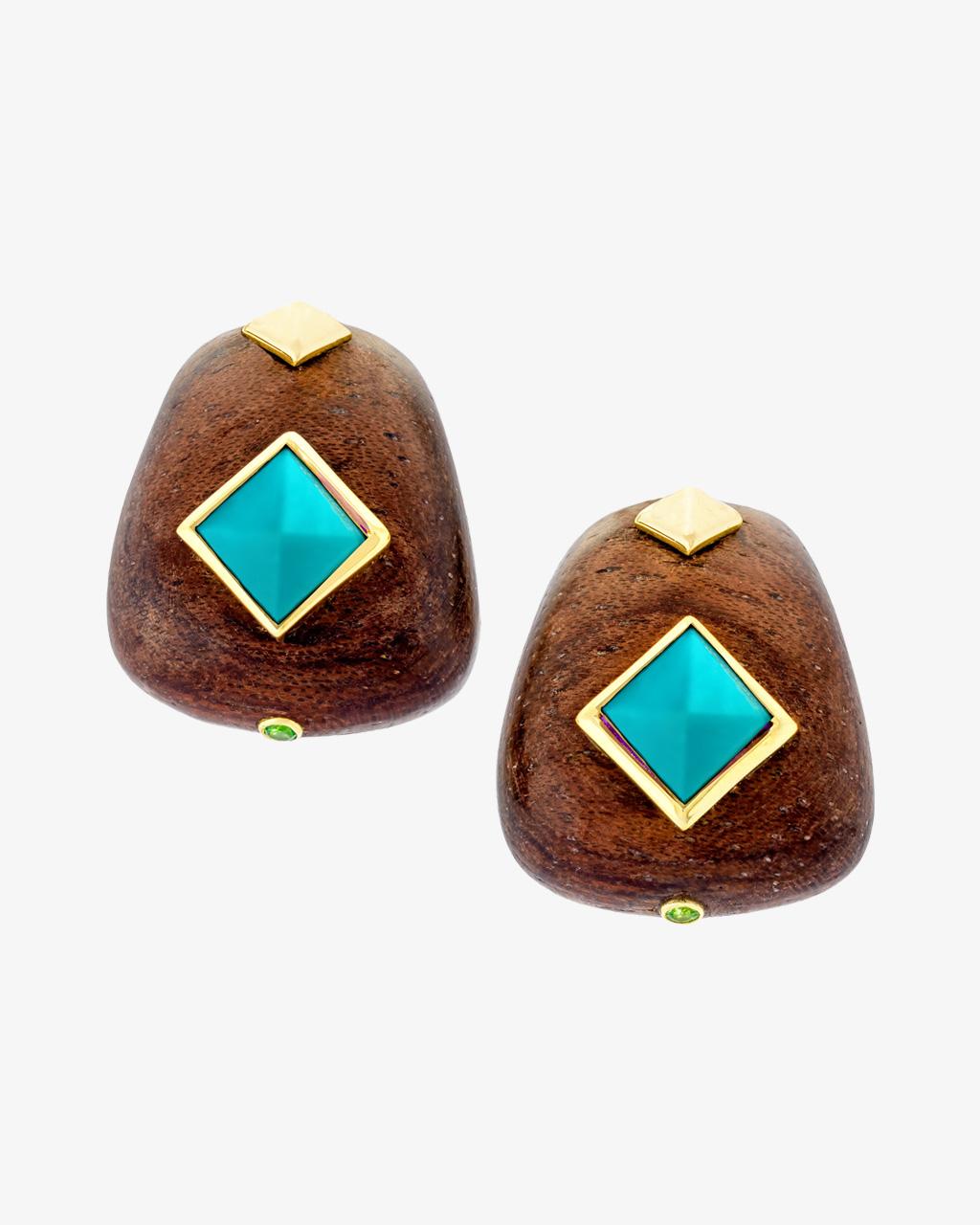 Rosewood & Turquoise Pyramid Earrings