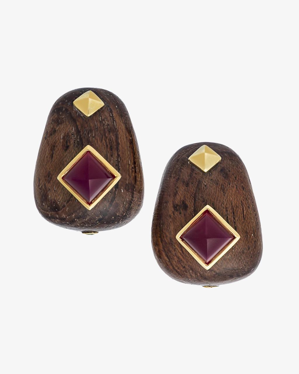 Rosewood & Red Chalcedony Pyramid Earrings