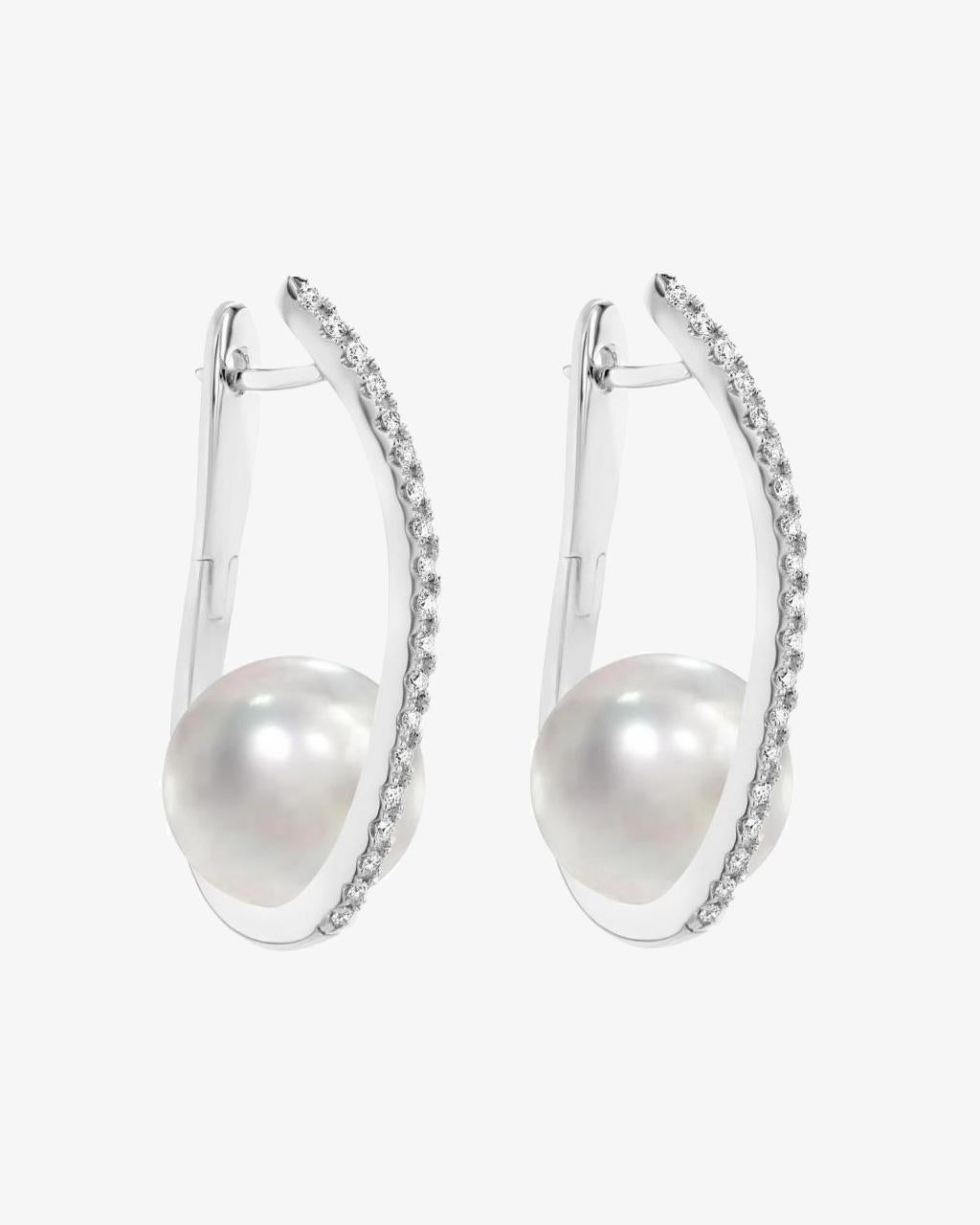 Australian South Sea Pearl & Diamond Huggie Earrings