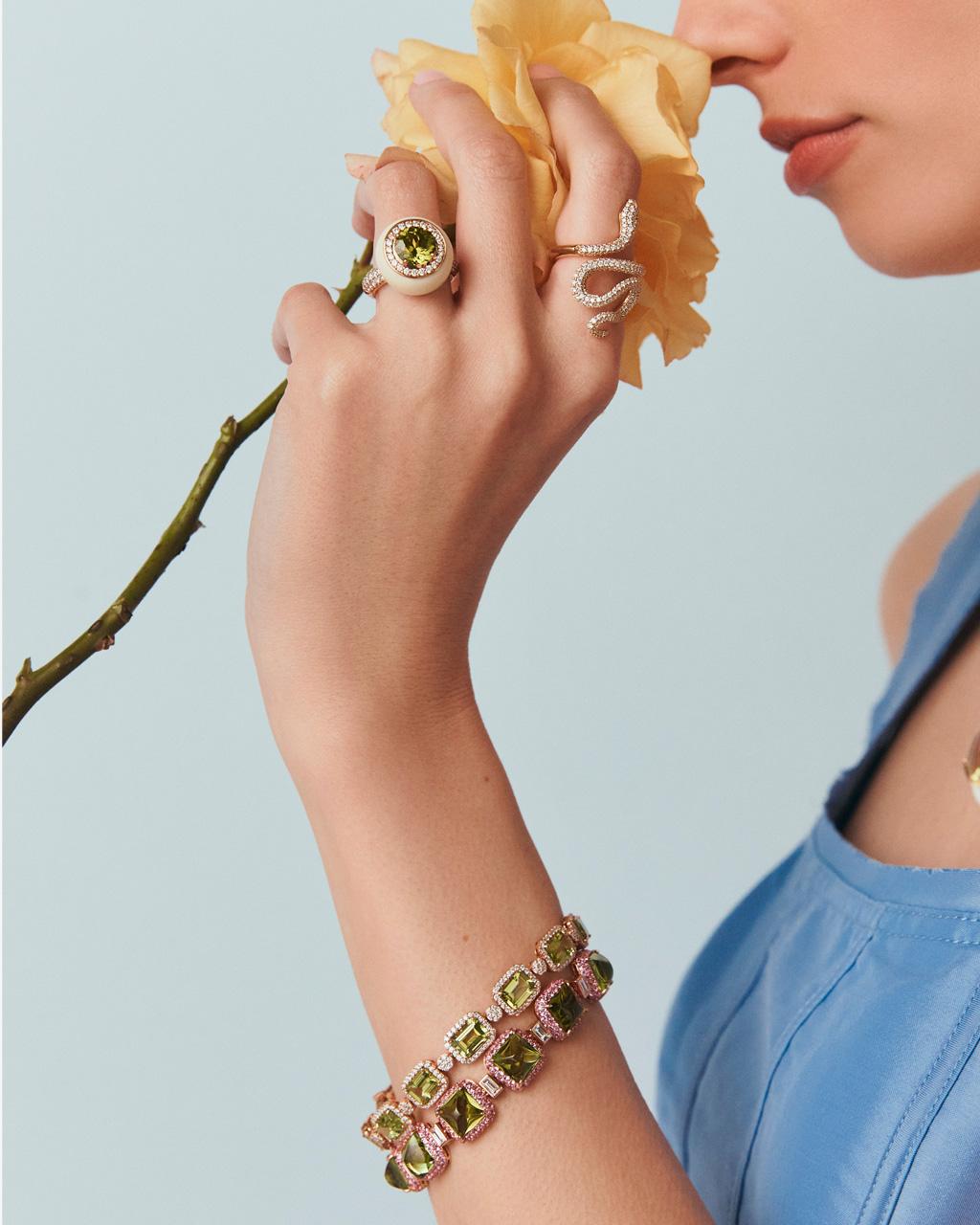 Peridot, Pink Sapphire & Diamond Bracelet