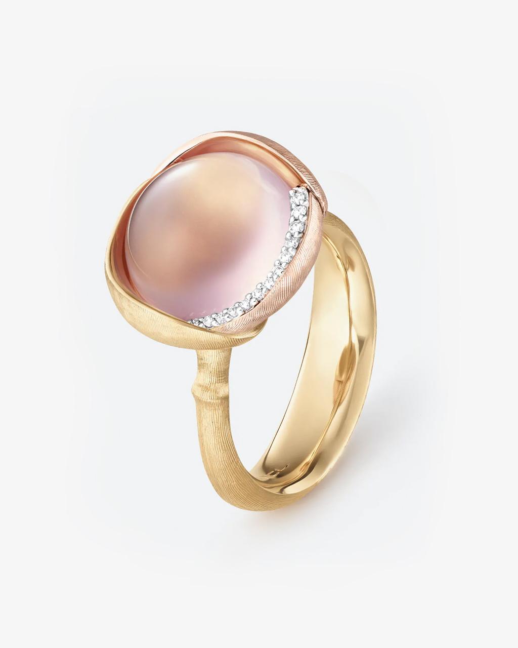 Ole Lynggaard 'Lotus' Rose Quartz & Diamond Ring - Size 3