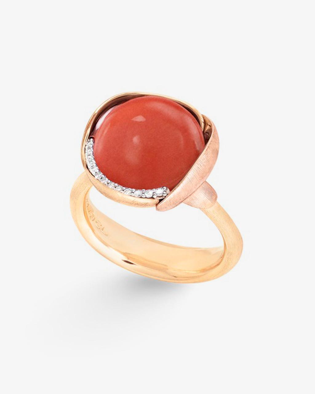 Ole Lynggaard 'Lotus' Red Coral & Diamond Ring - Size 3