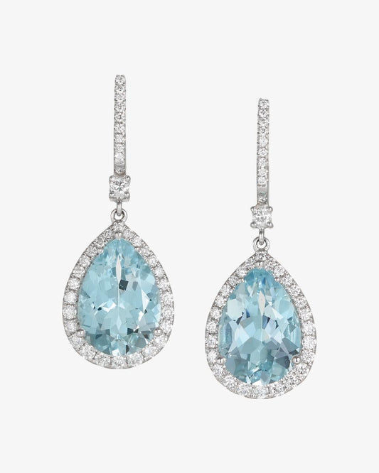 Pear Cut Aquamarine & Diamond Drop Earrings