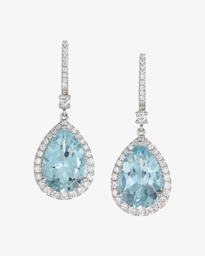 Pear Cut Aquamarine & Diamond Drop Earrings