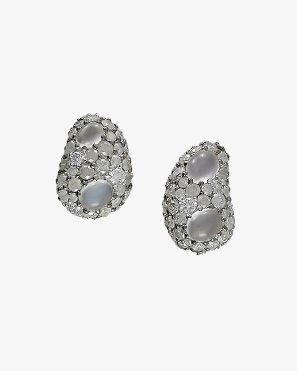 White Moonstone & Diamond Earrings