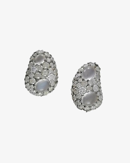 White Moonstone & Diamond Earrings