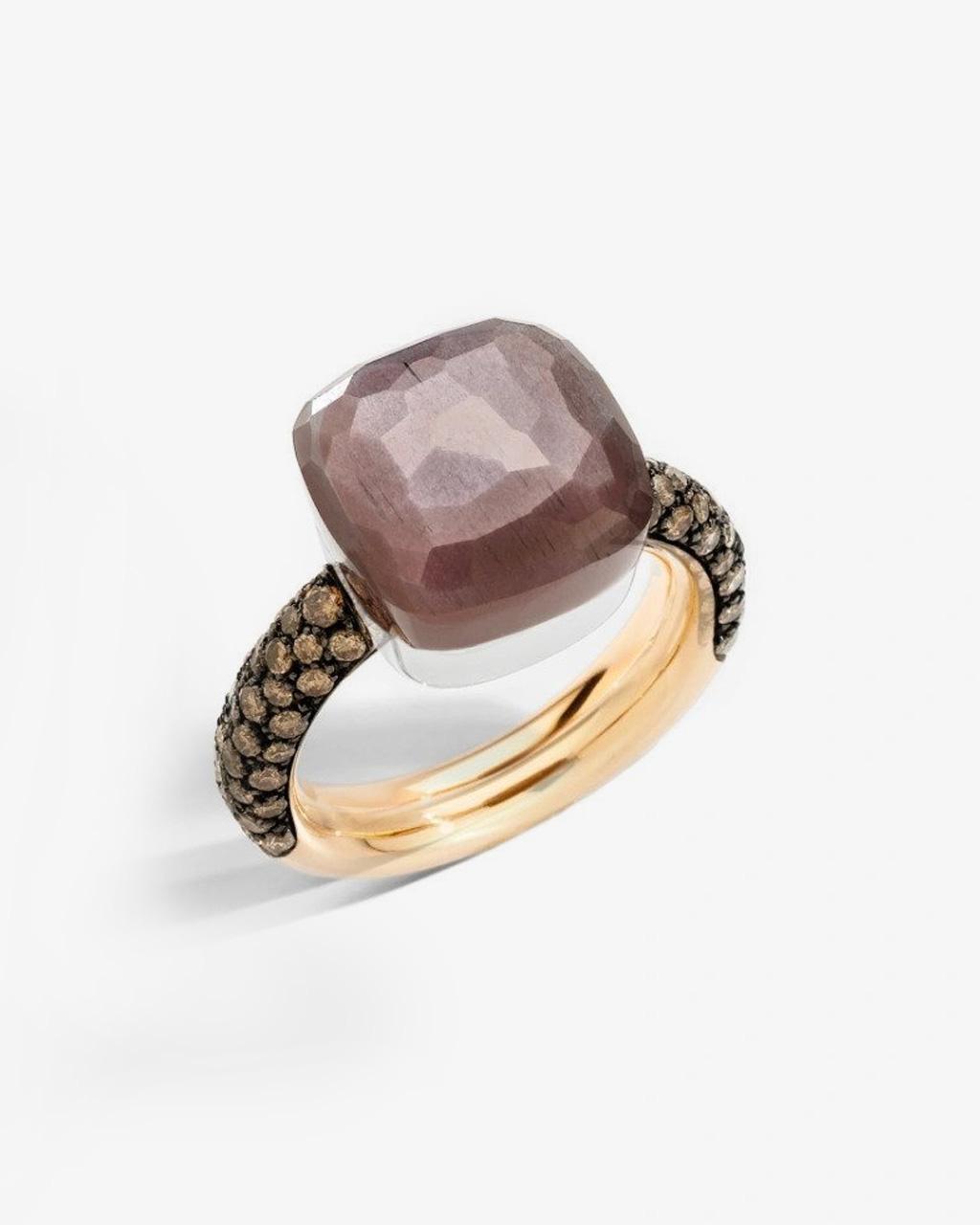 Pomellato Nudo Collection Dark Brown Moonstone Ring with Diamonds