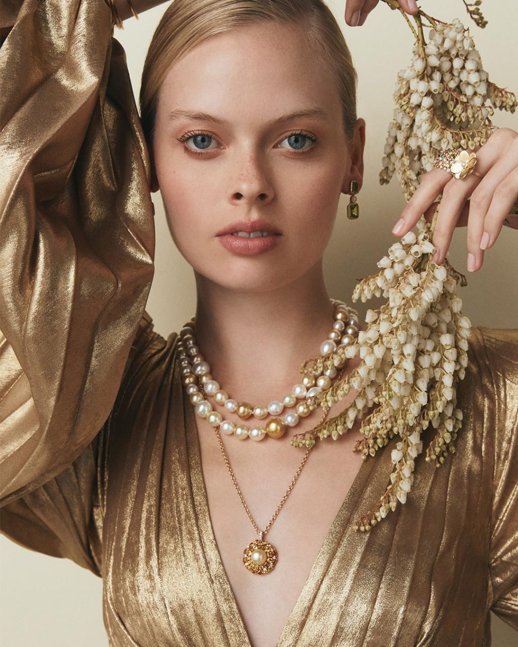 Golden Pearl & Coloured Gemstone Pendant