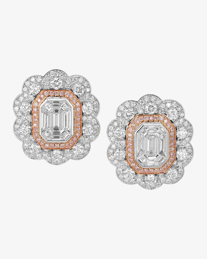 Invisibly Set Pink & White Diamond Cluster Earrings
