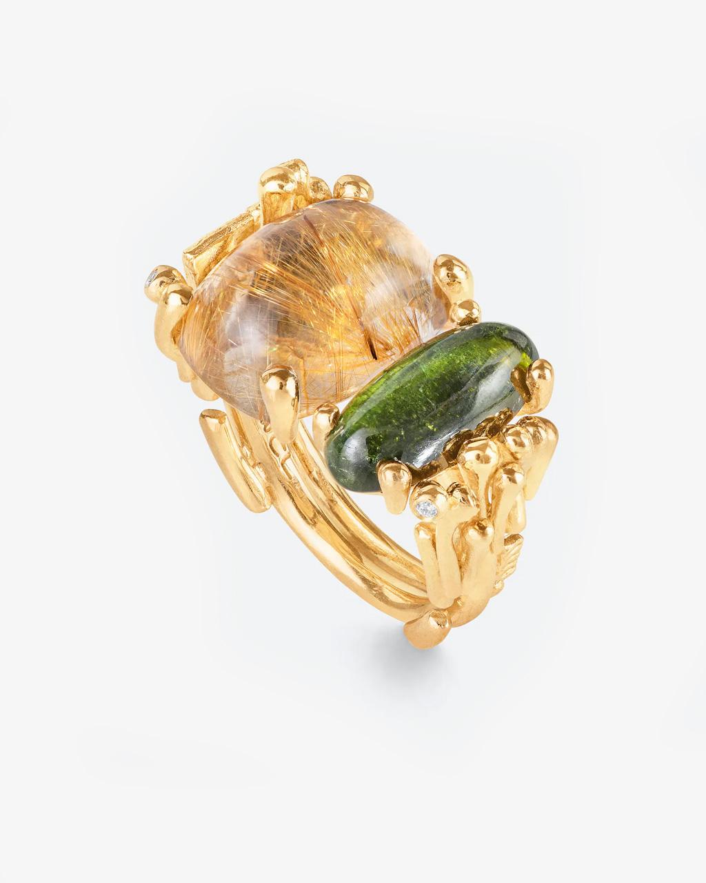 Ole Lynggaard 'BoHo' Ring with Rutile, Green Toumarline and Diamonds