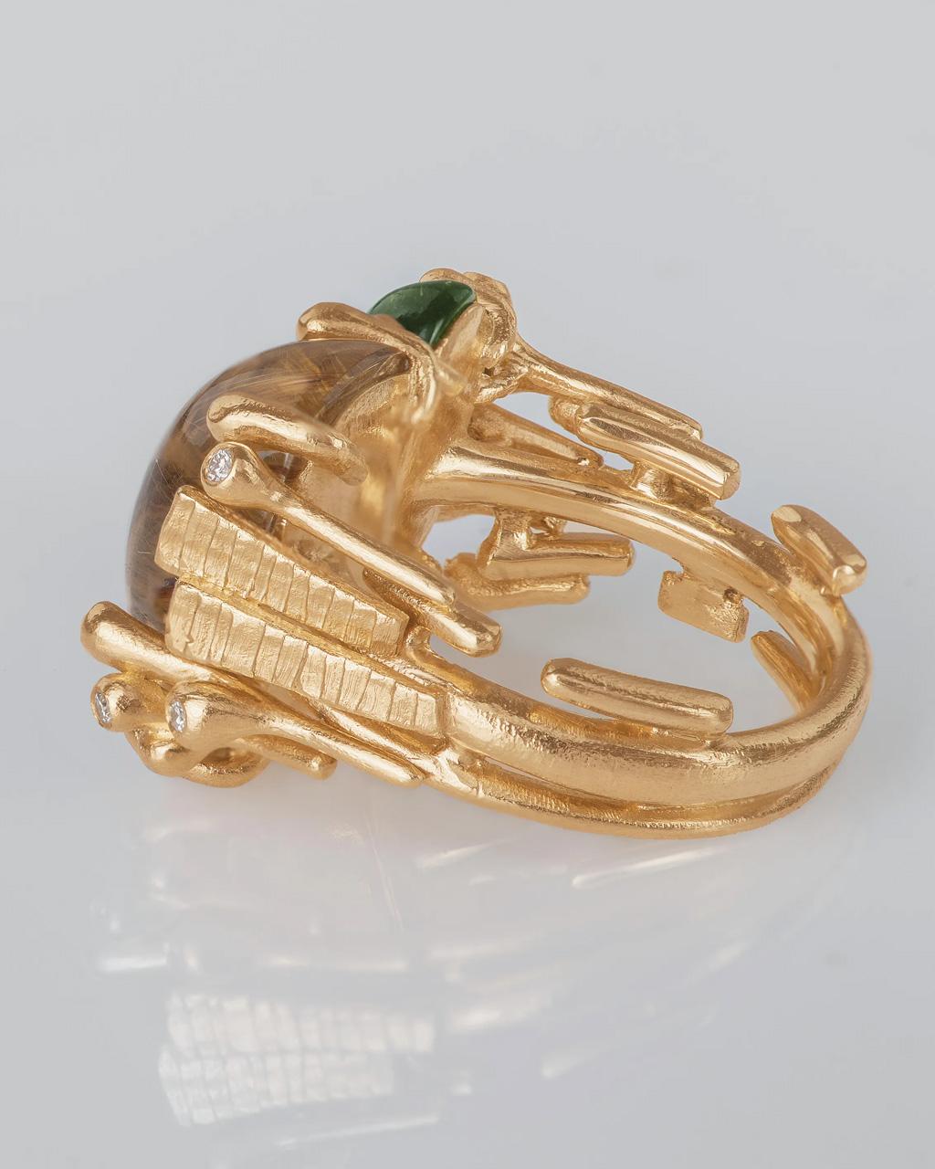 Ole Lynggaard 'BoHo' Ring with Rutile, Green Toumarline and Diamonds