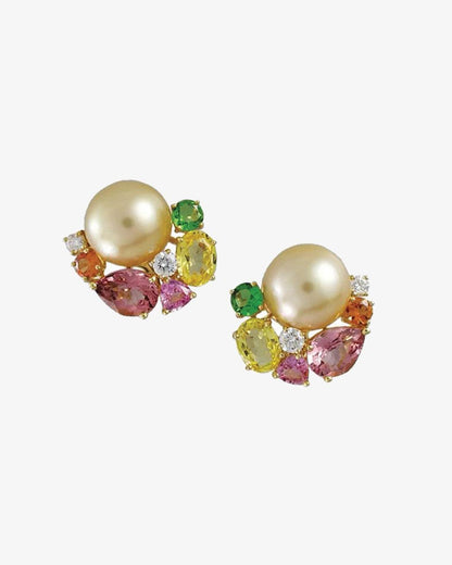 Golden Pearl with Multi-color Stone Earrings