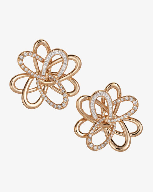 Yellow Gold Diamond Flower Earrings