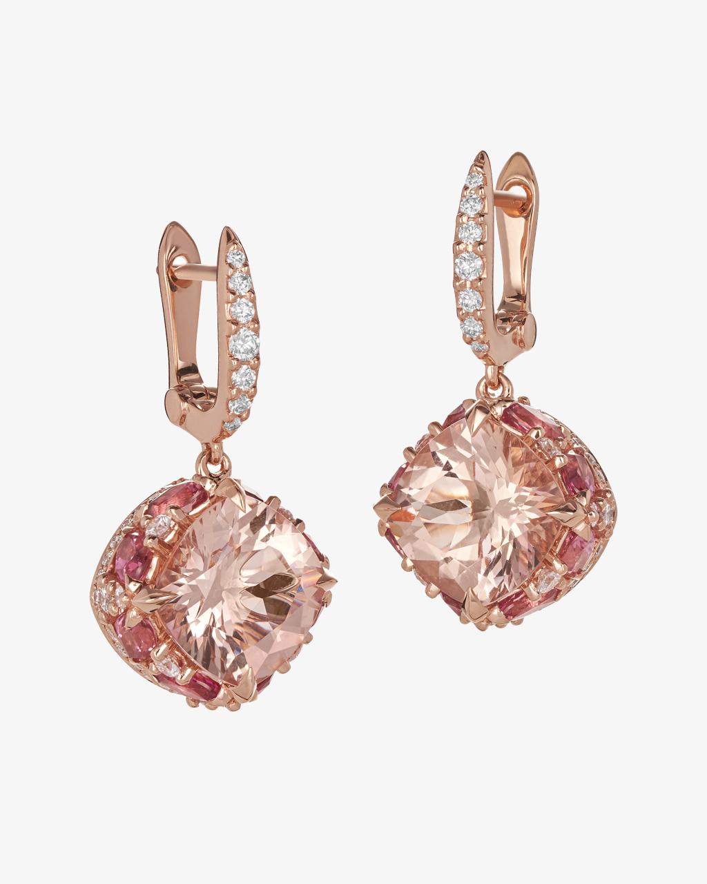 Morganite and Pink Tourmaline Diamond Huggie Earrings