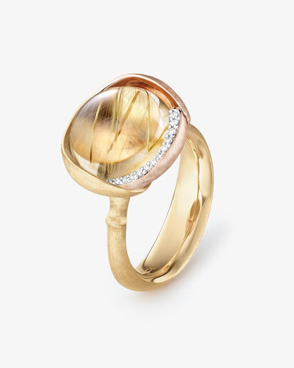 Ole Lynggaard 'Lotus' Rutile Quartz & Diamond Ring - Size 3