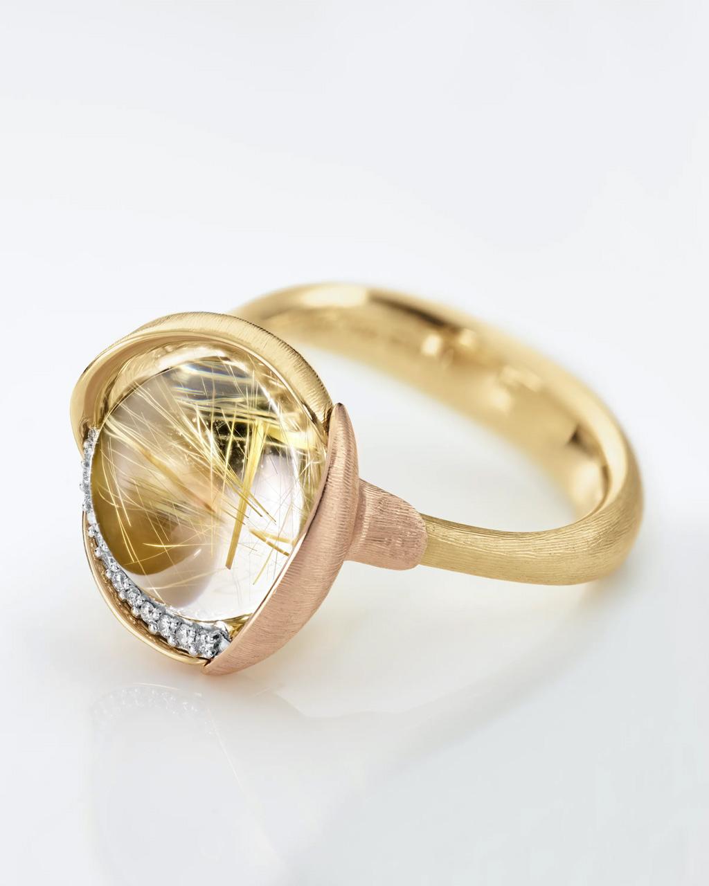 Ole Lynggaard 'Lotus' Rutile Quartz & Diamond Ring - Size 3