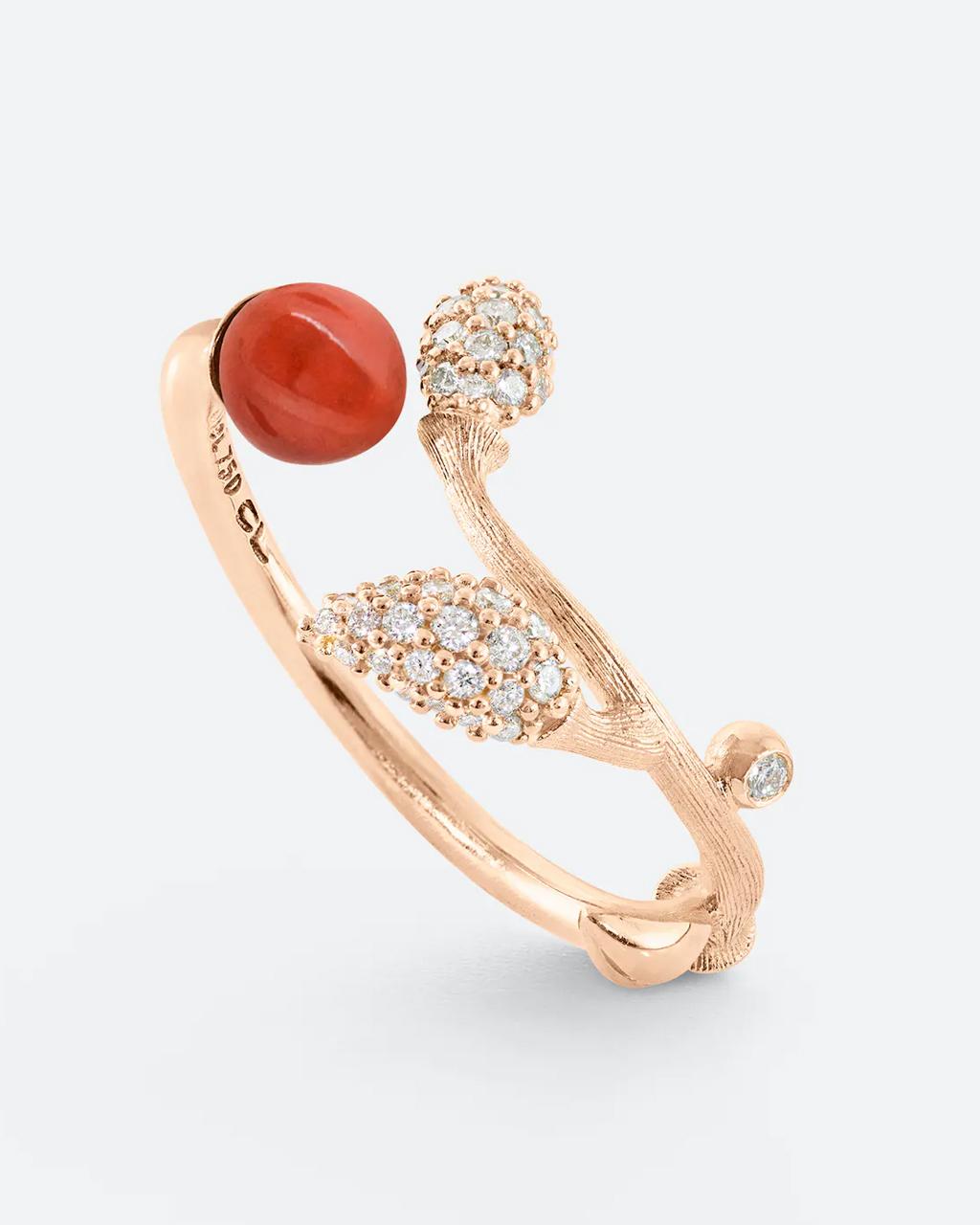 Ole Lynggaard 'Blooming' Red Coral & Diamond Ring
