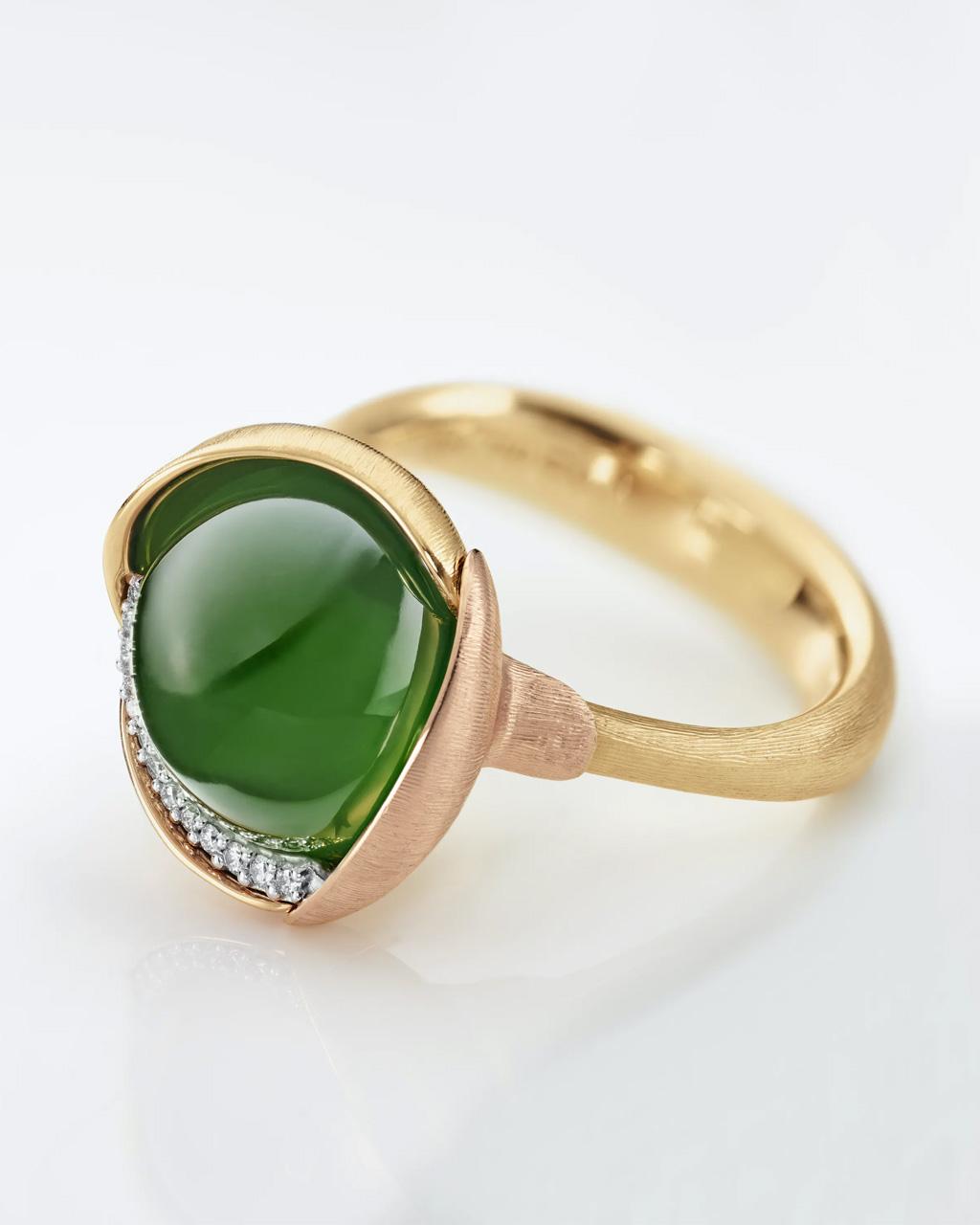 Ole Lynggaard 'Lotus' Serpentine & Diamond Ring - Size 3