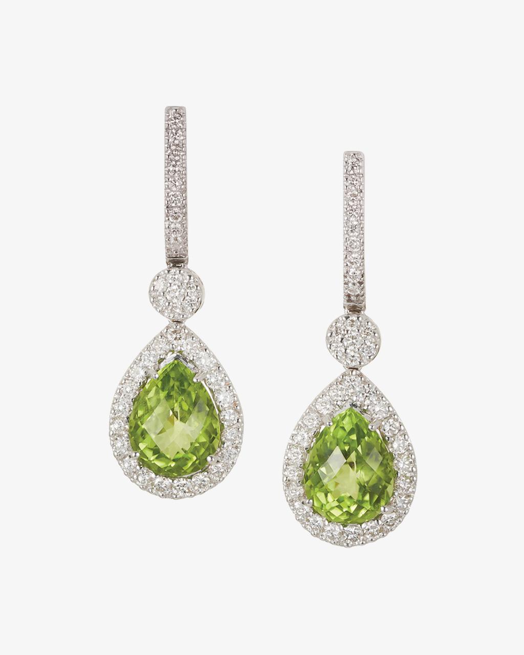 Pear Cut Peridot & Diamond Drop Earrings