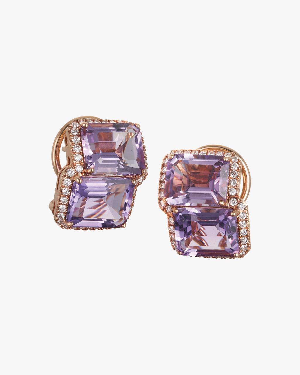 Amethyst, Rose de France & Diamond Stud Earrings